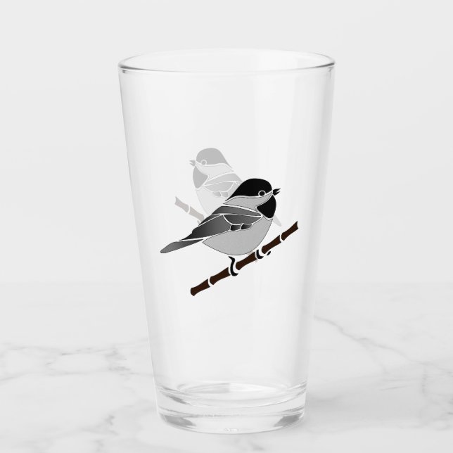 Adorable Carolina Chickadee Cartoon Glass (Front)