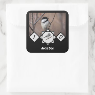 Adorable Carolina Chickadee Monogram Photo Square Sticker