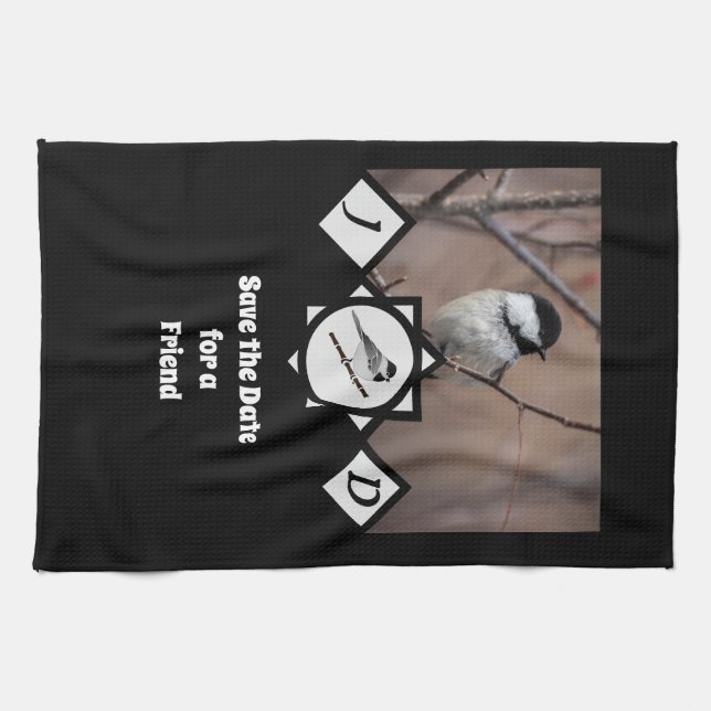 Adorable Carolina Chickadee Monogram Photo Tea Towel (Horizontal)