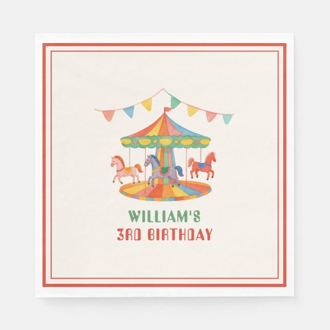 Adorable Carousel Birthday Napkin (Front)