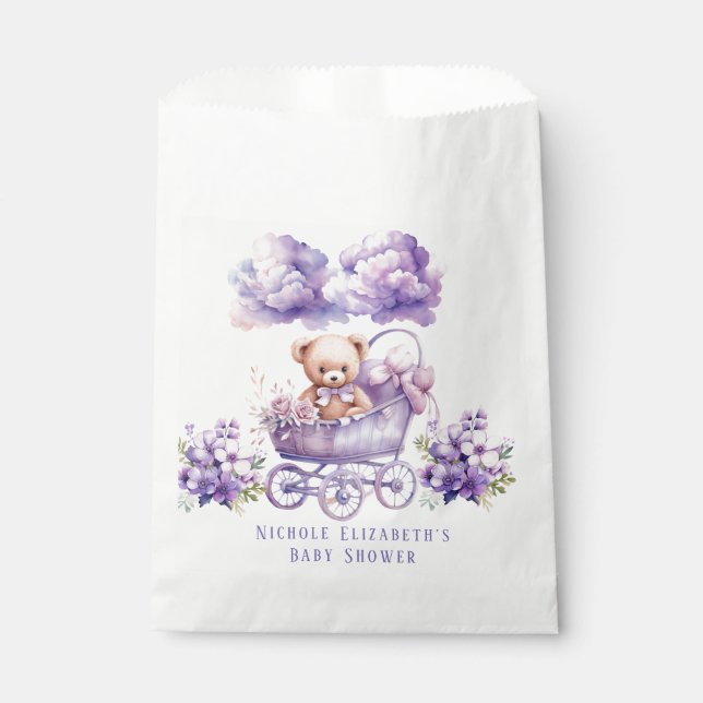 Adorable Carriage Teddy Bear Girl Baby Shower  Favour Bags (Front)