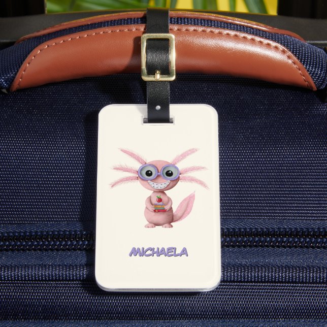 Adorable Cartoon Axolotl Personalised Luggage Tag (Front Insitu 2)