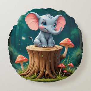 Adorable Cartoon Baby Elephant Round Cushion