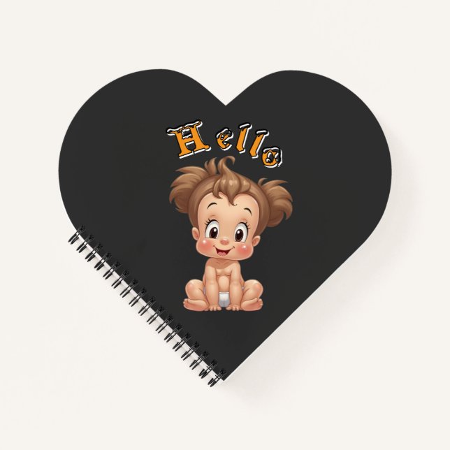 Adorable Cartoon Baby Sitting Cheerfully with Cute Notebook (Front)