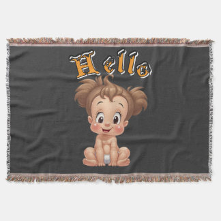 Adorable Cartoon Baby Sitting Cheerfully with Cute Throw Blanket