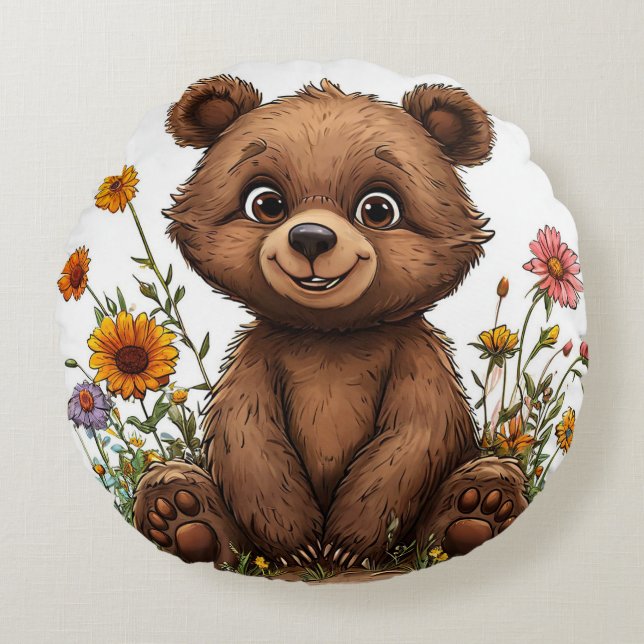 Adorable Cartoon Bear Round Cushion (Front)