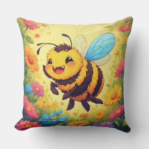 Adorable Cartoon Bee Buzzing Cheerfully Cushion