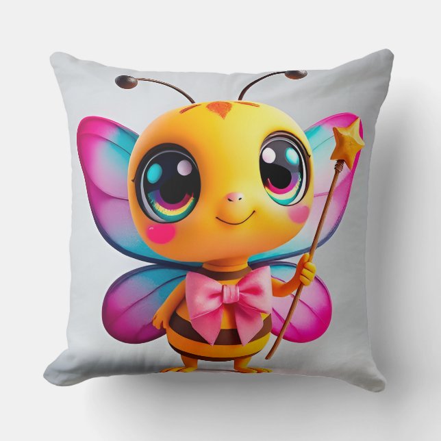 Adorable Cartoon Bee Fairy Character Cushion (Front)