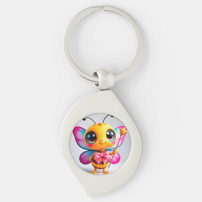 Adorable Cartoon Bee Fairy Character Key Ring (Front)