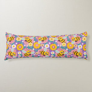 Adorable Cartoon Bees and Flowers Body Cushion