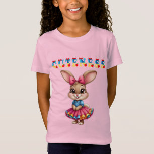 Adorable Cartoon Bunny in Colourful Dress T-Shirt
