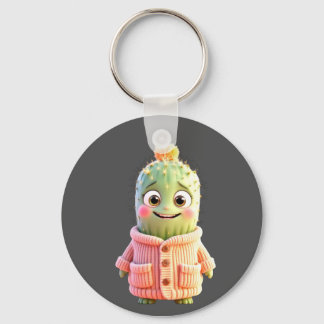 Adorable Cartoon Cactus Character Key Ring