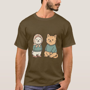 "Adorable Cartoon Cat Couple in Cosy Outfits" T-Shirt