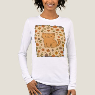 Adorable Cartoon Cat with Floral Pattern Tri-Blend Shirt