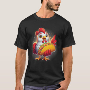 Adorable Cartoon Chicken Holding Taco Funny Tacos  T-Shirt