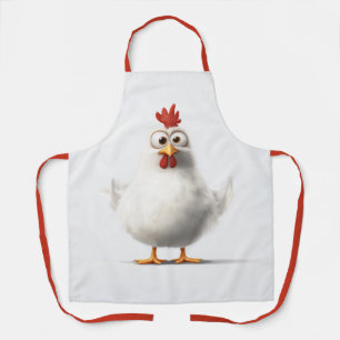 Adorable Cartoon Chicken with Fluffy White Feather Apron