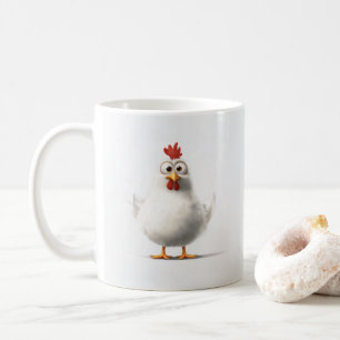 Adorable Cartoon Chicken with Fluffy White Feather Coffee Mug
