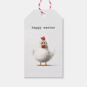 Adorable Cartoon Chicken with Fluffy White Feather Gift Tags