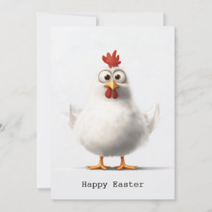 Adorable Cartoon Chicken with Fluffy White Feather Invitation