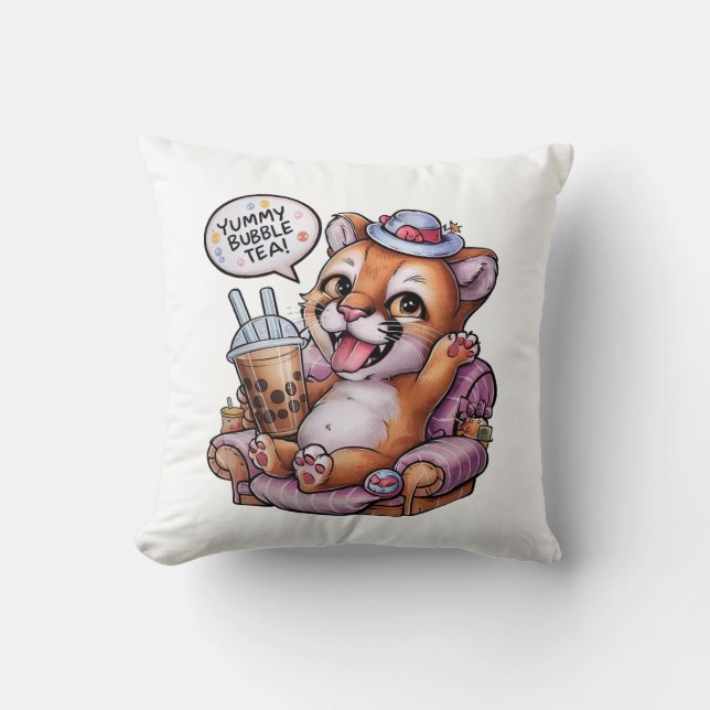 Adorable Cartoon Cougar: Cozy, Kawaii Vibes Cushion (Front)