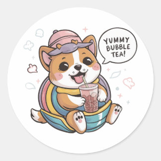 Adorable Cartoon Dog: Cozy, Kawaii Vibes Classic Round Sticker