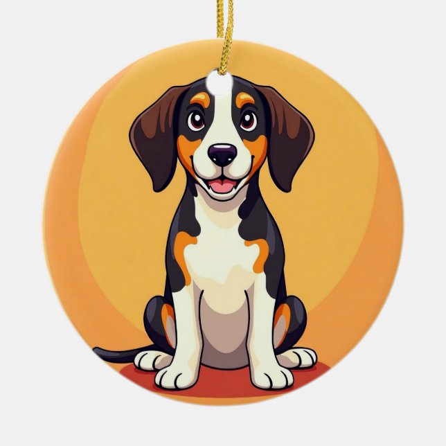 Adorable Cartoon Dog Illustration Ceramic Tree Decoration (Front)