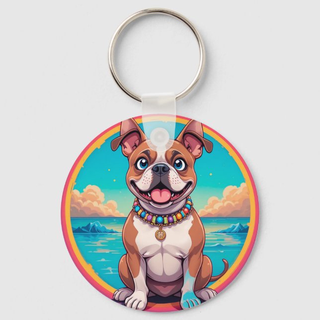 Adorable Cartoon Dog Illustration Key Ring (Front)