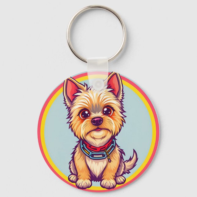 Adorable Cartoon Dog Illustration Key Ring (Front)