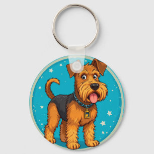 Adorable Cartoon Dog Illustration Key Ring