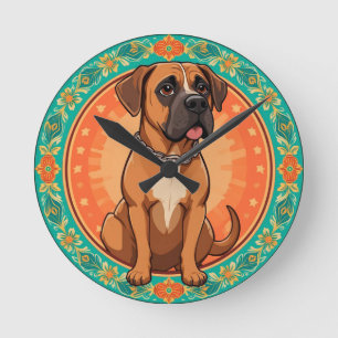Adorable Cartoon Dog Illustration Round Clock