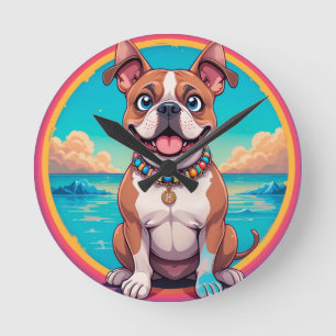 Adorable Cartoon Dog Illustration Round Clock