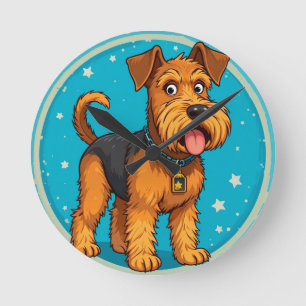 Adorable Cartoon Dog Illustration Round Clock