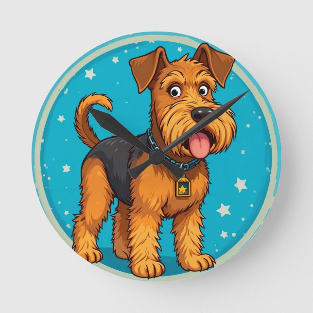 Adorable Cartoon Dog Illustration Round Clock (Front)