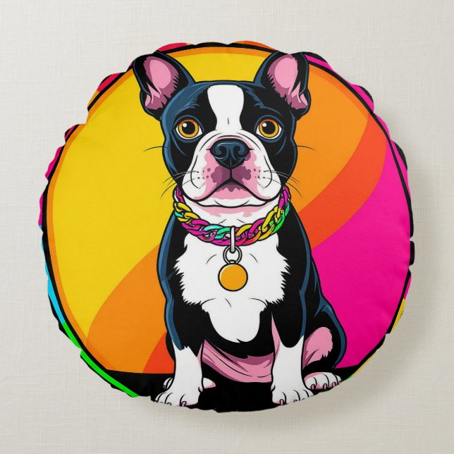 Adorable Cartoon Dog Round Cushion (Front)