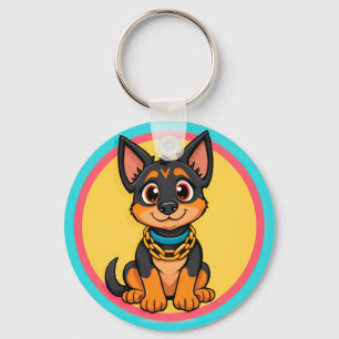 Adorable Cartoon Dog Smiling Cheerfully Key Ring
