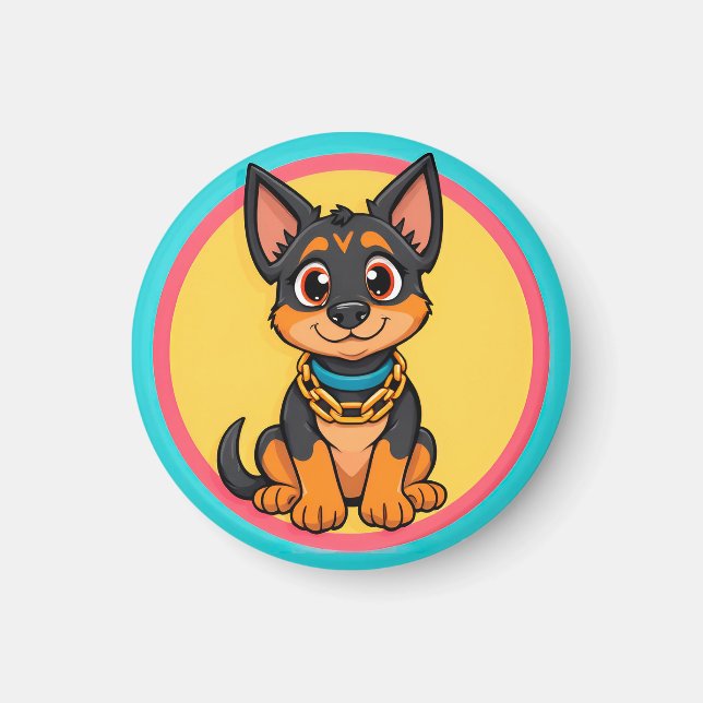 Adorable Cartoon Dog Smiling Cheerfully Magnet (Front)