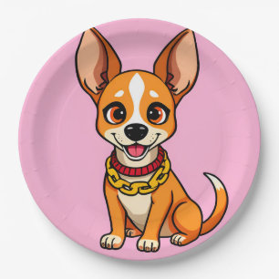 Adorable Cartoon Dog Smiling Cheerfully Paper Plate