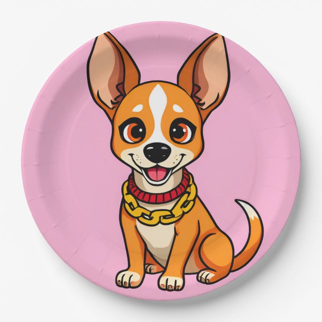 Adorable Cartoon Dog Smiling Cheerfully Paper Plate (Front)