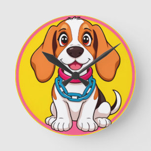 Adorable Cartoon Dog Smiling Cheerfully Round Clock