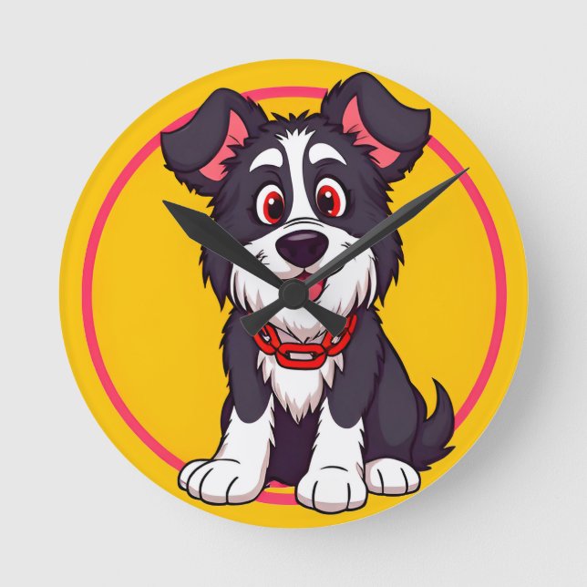Adorable Cartoon Dog Smiling Cheerfully Round Clock (Front)