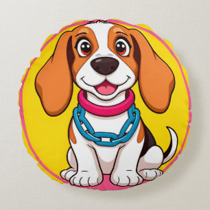 Adorable Cartoon Dog Smiling Cheerfully Round Cushion