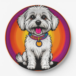 Adorable Cartoon Dog Wearing a Chain Paper Plate
