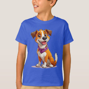 Adorable Cartoon Dog Wearing a Purple Bandanna T-Shirt