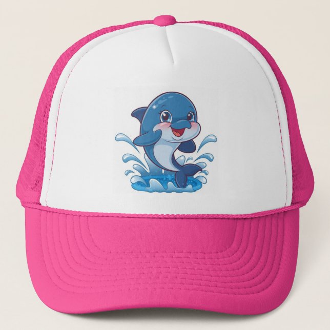 "Adorable Cartoon Dolphin Splashing in Joy" Trucker Hat (Front)