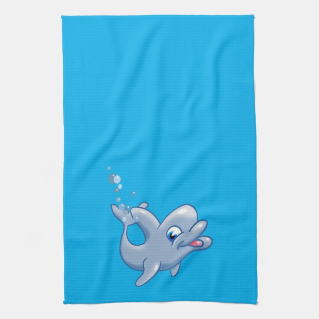 Adorable Cartoon Dolphin Tea Towel (Vertical)
