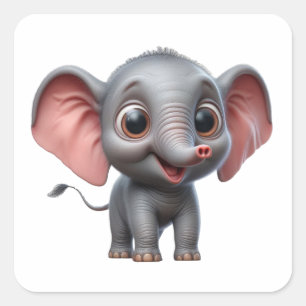 Adorable Cartoon Elephant Delight -Charming Animal Square Sticker