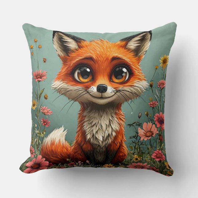 Adorable Cartoon Fox Cushion (Front)