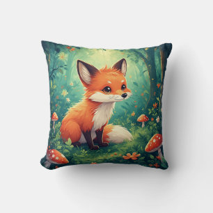 Adorable Cartoon Fox With Mushrooms Cushion