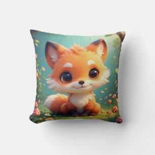 Adorable Cartoon Fox With Mushrooms Cushion
