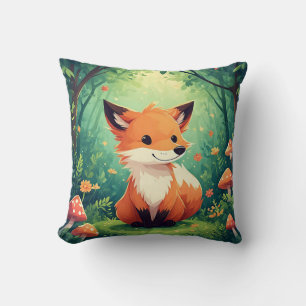 Adorable Cartoon Fox With Mushrooms Cushion